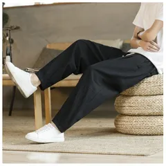 メンズ 夏用 薄手 コットンパンツ ワイドストレート ルーズフィット 大きいサイズ 中華風 カジュアル ロングパンツ 通気性 快適