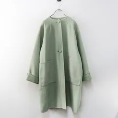 定価3.1万 ニーム NIMES ウール リバーコート‖ライトグリーン アウター ジャケット ロング ノーカラー 前開き【2400014918199】のサムネイル