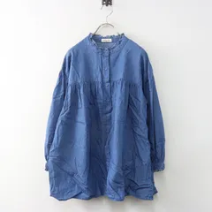 サマンサモスモス Samansa Mos2 デニム前開きギャザーブラウス F｜ブルー トップス チュニック【2400014933949】