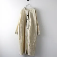 美品 マガリ MAGALI コットンリネンノーカラーワンピース＼アイボリー ロング ジャケット コート ドレス プリーツ フレア【2400014938036】のサムネイル