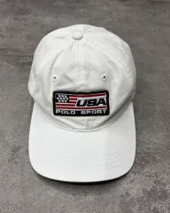 90s ポロ スポーツ ラルフローレン USA ベースボールキャップ 白