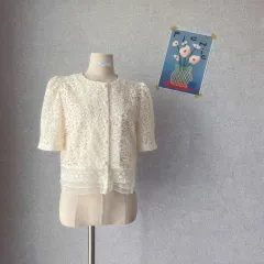 アイボリー レース 半袖 ブラウス