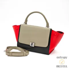 CELINE レザートラぺーズ ハンドバッグ バッグ 2way ハンドバッグ ショルダーバッグ ブラック カーキ レッド レディース ショルダーストラップ