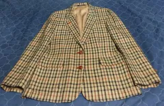 (ヴィンテージ) DAKS レディース Classic CHECK ウール100% ブレーザー ブラウン (66)