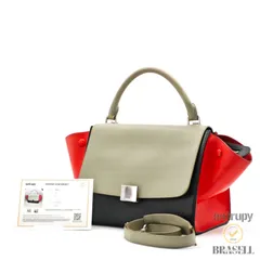 CELINE レザートラペーズ バッグ 2way ハンドバッグ ショルダーバッグ ブラック カーキ レッド レディース ショルダーストラップ