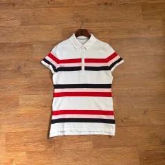 トミーヒルフィガー 半袖 ポロTシャツ M ピケ ストライプ ラグジュアリー
