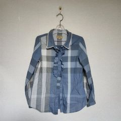 バーバリー 青い長袖シャツ チェック柄裏地 - メルカリ