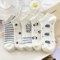 可愛いキャラクター白足首靴下 5足セット