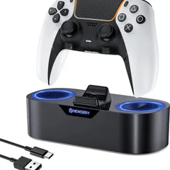 NEWDERY PS5 コントローラー 充電スタンド DualSense Edge対応 2台同時充電 USB-C LED付き 過充電防止 コンパクト ブラック