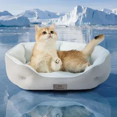 MOFU LAB 犬 ベッド 夏 ペットベッド 冷感 ひんやり ふわふわ メッシュ生地 3D通気性 滑り止め 丸洗いOK ペットソファー 暑さ対策 小型犬/猫用