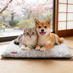 ペット用ホットマット 犬用ベッド 兼用 猫・犬用 体温蓄熱 電気不要 ペットヒーター 犬クッション 小動物 ホットマット 柔らかい 寒さ対策 洗える 保温マット 滑り止め ペットあったかグッズ（ライトグレー 74×48cm）