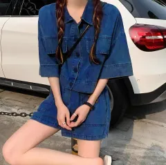 <セット>デニム 半袖 セットアップ / デニム セットアップ / ナチュラルルック / 新品