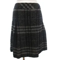バーバリー ロンドン BURBERRY LONDON スカート ひざ丈 チェック ウール モヘヤ混 グレー系 40