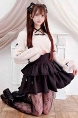 逃げ水あむcollaboration 透かし編みアンサンブルニット ブラック