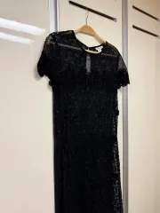 Club Monaco ブラック レース ONE PIECE エンブロイダリー刺繍 シースルー 一歳の誕生日 2部 ドレス ロング丈 半袖 セルフウェディング