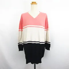 クロッシー CLOSSHI ニット チュニック ワンピース 長袖 ドロップショルダー Vネック 大きいサイズ 4L サーモンピンク ※EKM