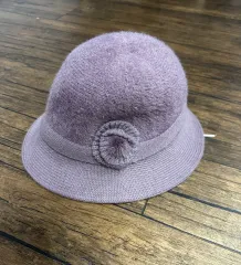 パープル ニット バケットハット 帽子