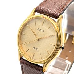 極美品 稼働品 希少 SEIKO ドルチェ クォーツ 新品電池 ゴールド文字盤