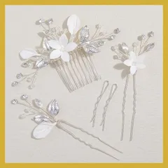 Famihot 髪飾り ヘッドドレス 花モチーフ パール コーム ヘアピン 5本セット 繊細なヘアアクセサリー ウェディング 結婚式 お呼ばれ 披露宴 卒業式 発表会 和装用 手作り髪飾り (タイプ01) 1