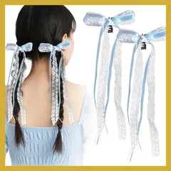 FASELE バンスクリップ ヘアクリップ カジュアル スタイリッシュ レース バレエ風 2点セット 森ガール 可愛い 長いリボン ヘアアクセサリー 髪留め 人気 レディース オフィス 髪飾り スタイリッシュ 優雅的 オシャレ 母の日 ギフト 贈り物 プレ 0
