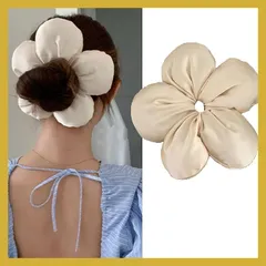 HAPVITAL シュシュ シフォン シュシュ おしゃれ シンプル 髪飾りエレガント 大人 ヘアロープ 大きめ 無地 ヘアゴム 大人 サテン 特大 ヘアアクセサリー (ホワイト) 0