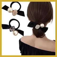 FASELE ヘアゴム 髪ゴム 華やか 蝶結び パール 2点セット 髪留め 森ガール ヘアアクセサリー エレガント 髪飾り 女性 優しい おしゃれ 日常 通勤 誕生日 発表会 結婚式 卒業式 入学式 パーティー 記念日 プレゼント 0