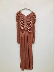 SNIDEL スナイデル ワンピース 0 ピンク ベロア ストレッチ リボン その他総柄 長袖 ロング・マキシ丈 フレア