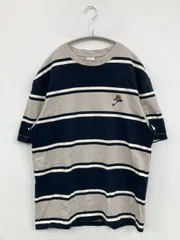 ZARA ザラ Tシャツ/カットソー M グレー ボーダー柄 刺繍 ワンポイント ミドル丈 半袖 クルーネック(丸首)