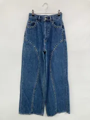 MOUSSY マウジー デニムパンツ 1 ブルー フルレングス 無地 ワイド・ルーズ フレア・ブーツカット ハイウエスト リジッド・ワンウォッシュ