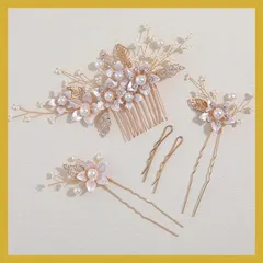 Famihot 髪飾り ヘッドドレス 花モチーフ パール コーム ヘアピン 3本セット ヘアアクセサリー ウェディング 結婚式 お呼ばれ 披露宴 卒業式 発表会 和装用 手作り髪飾り (タイプ07) 1
