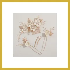 Famihot 髪飾り ヘッドドレス 白い花モチーフ パール コーム ヘアピン 3本セット 繊細なヘアアクセサリー ウェディング 結婚式 お呼ばれ 披露宴 卒業式 発表会 和装用 手作り髪飾り (タイプ08) 1