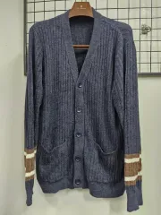 100L ジェラートピケ メンズ 袖 バイカラー カーディガン ネイビー