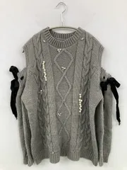 ニット/セーター グレー ニット 無地 ミドル丈 長袖 クルーネック(丸首)