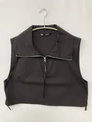 ZARA ザラ ベスト USA M ブラック 無地