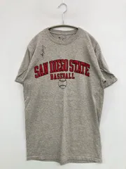 Champion チャンピオン Tシャツ/カットソー M グレー 前面プリント ミドル丈 半袖 クルーネック(丸首)