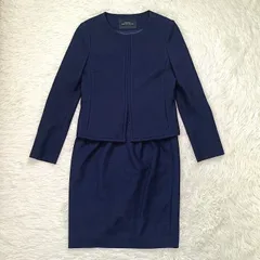 美品 green label relaxing グリーンレーベルリラクシング セットアップ ジャケット スカート 36 S ネイビー系 紺 ノーカラー スーツ ビジネス オフィス ユナイテッドアローズ UNITED ARROWS