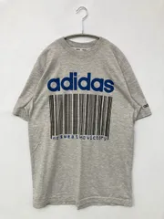 adidas アディダス Tシャツ/カットソー M グレー 前面プリント バックプリント ブランドロゴ ミドル丈 半袖 クルーネック(丸首)