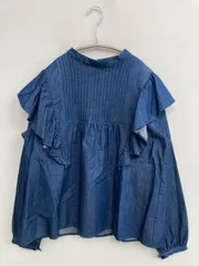 FREAK'S STORE フリークスストア シャツ/ブラウス F ブルー デニム コットン 無地 フリル ミドル丈 長袖 スタンドカラー