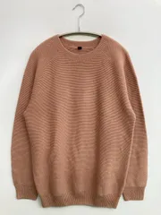 UNIQLO ユニクロ ニット/セーター L ピンク コットン ニット 無地 ミドル丈 長袖 クルーネック(丸首)