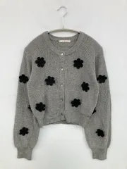 ems excite エムズエキサイト カーディガン/ボレロ グレー コットン ウール・ニット 花柄・ボタニカル柄 ショート丈 長袖