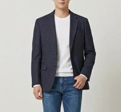 ザラマン テーラードジャケット ネイビー EUR50 ウール混 1ボタン 古着 