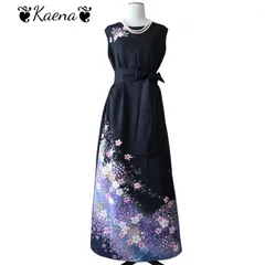 着物リメイク ロングワンピース  振袖 Aライン マキシ丈ドレス 駒刺繍 ブラック  黒