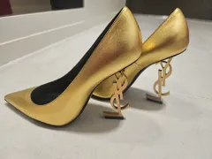 Saint Laurent サンローラン ゴールド ロゴ パンプス ヒール GOLD