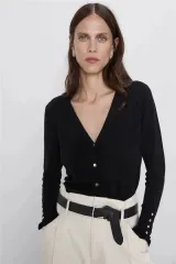 ZARA ザラ ブラック GOLD ボタン ニット カーディガン S