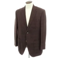 【中古】ランバンコレクション LANVIN COLLECTION リネンウールシルク チェック 2B テーラードジャケット ブラウン【サイズ52】【メンズ】