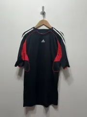 アディダス ブラック/レッド 半袖 Tシャツ 3本線 機能性 L