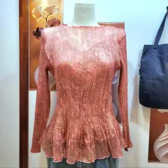 プリーツ シースルー ブラウス (ピンク)