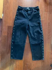 英智様 H&M ブラック スタッズ ワイド デニムパンツ パロマウール