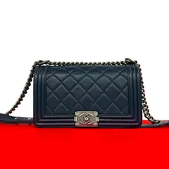 極 美品 シール有 19番台 CHANEL シャネル ボーイシャネル ココマーク レザー 本革 チェーン ショルダーバッグ ネイビー 紺 40823