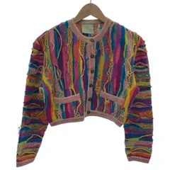【中古】　COOGI　カーディガン　長袖　ショート丈　クルーネック　フルボタン　総柄　3Dニット　オーストラリア製　古着　/1904のサムネイル